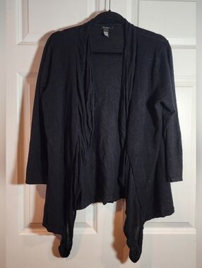 Cupio Black Open Front Cardigan Sweater Ruffle Trim L